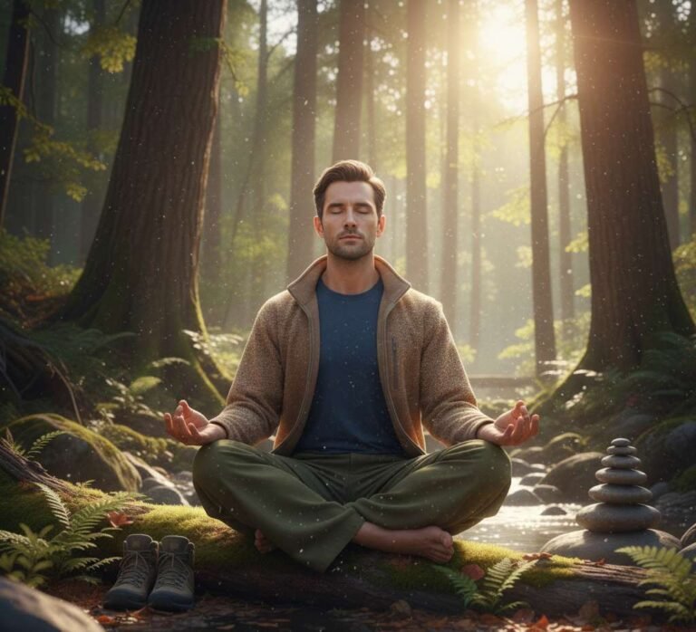 man die tot rust komt in een bos