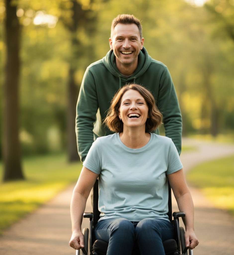 man en vrouw en rolstoel
