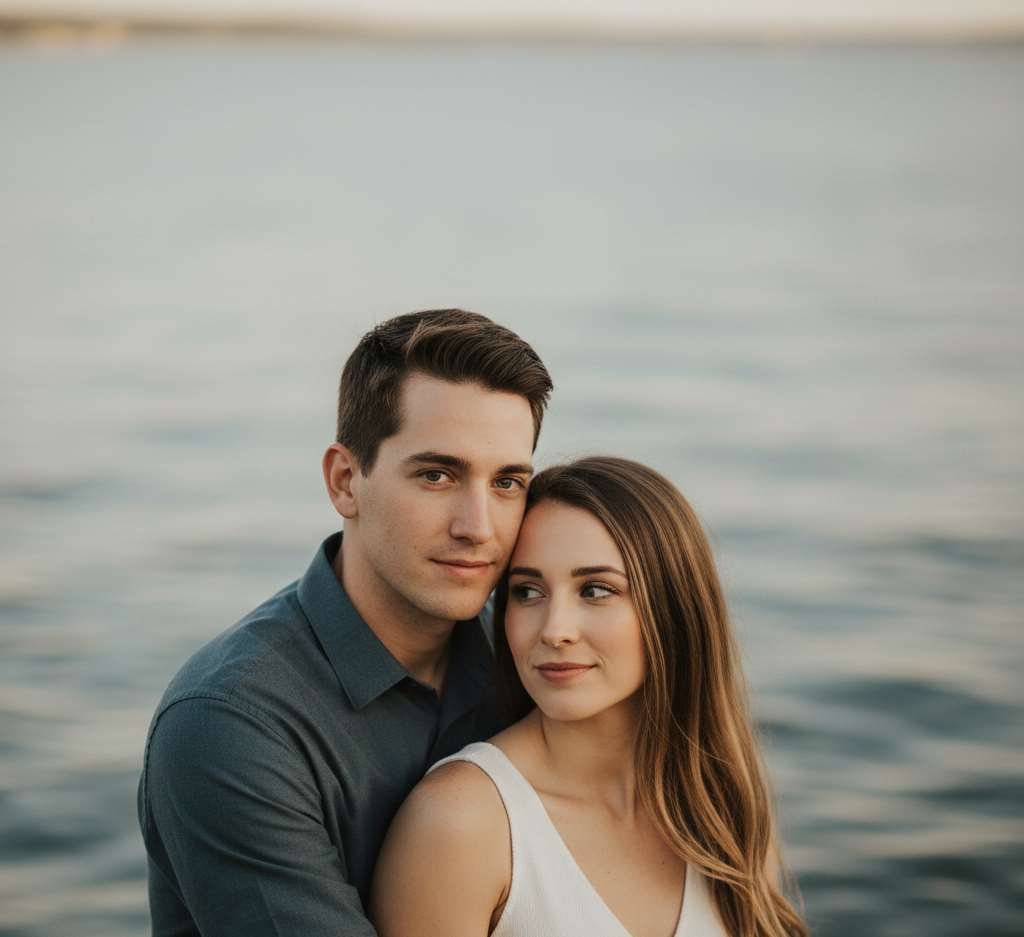 verliefd koppel aan water