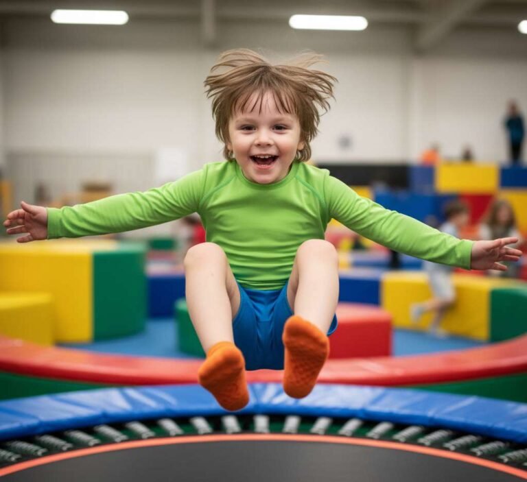 kind die springt op een trampoline