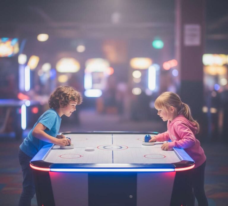 kinderen die airhockey spelen