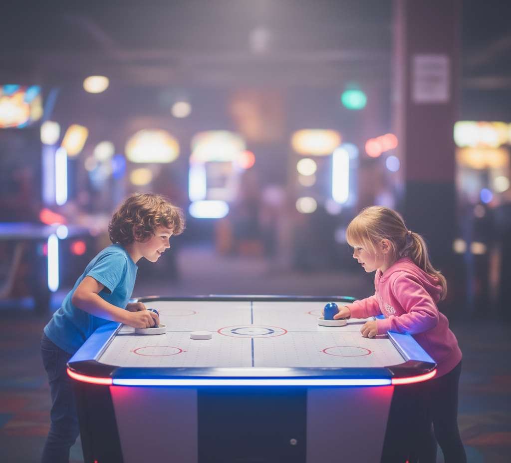 kinderen die airhockey spelen
