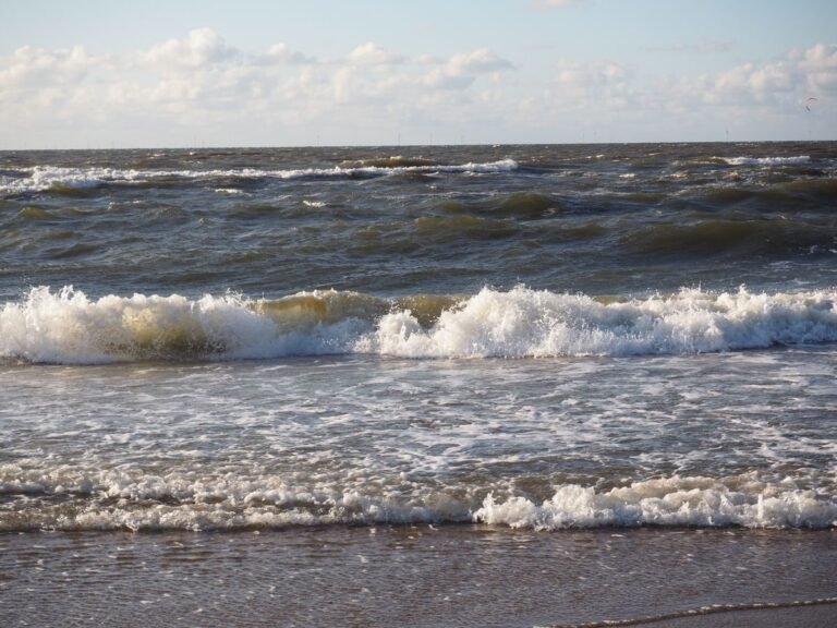 Noordzeestrand met golven bij Beach Resort Nieuwvliet-Bad in Zeeland