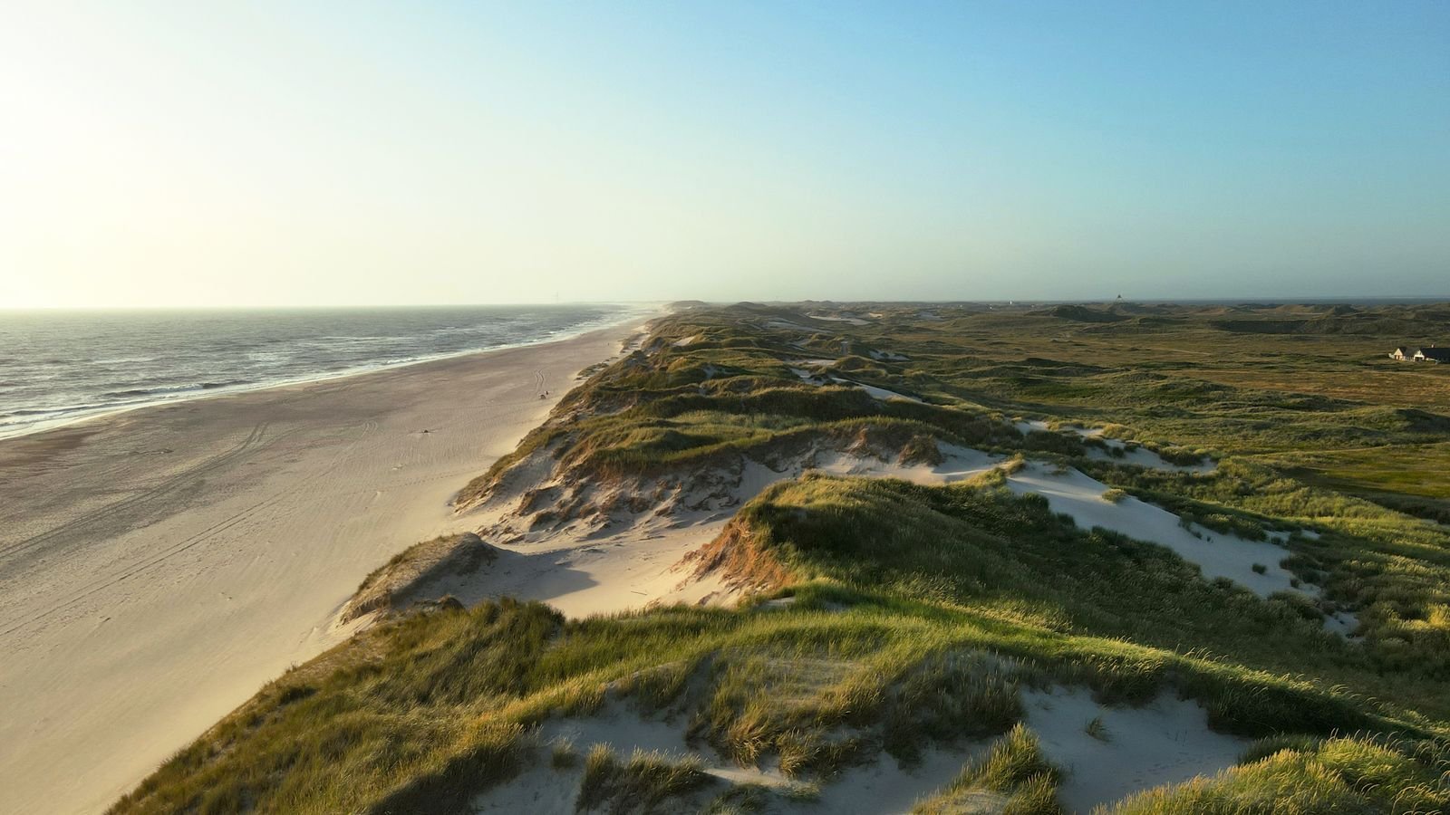 Breed Noordzeestrand met duinen en helmgras, sfeerbeeld bij Beach Resort Brouwersdam in Zeeland