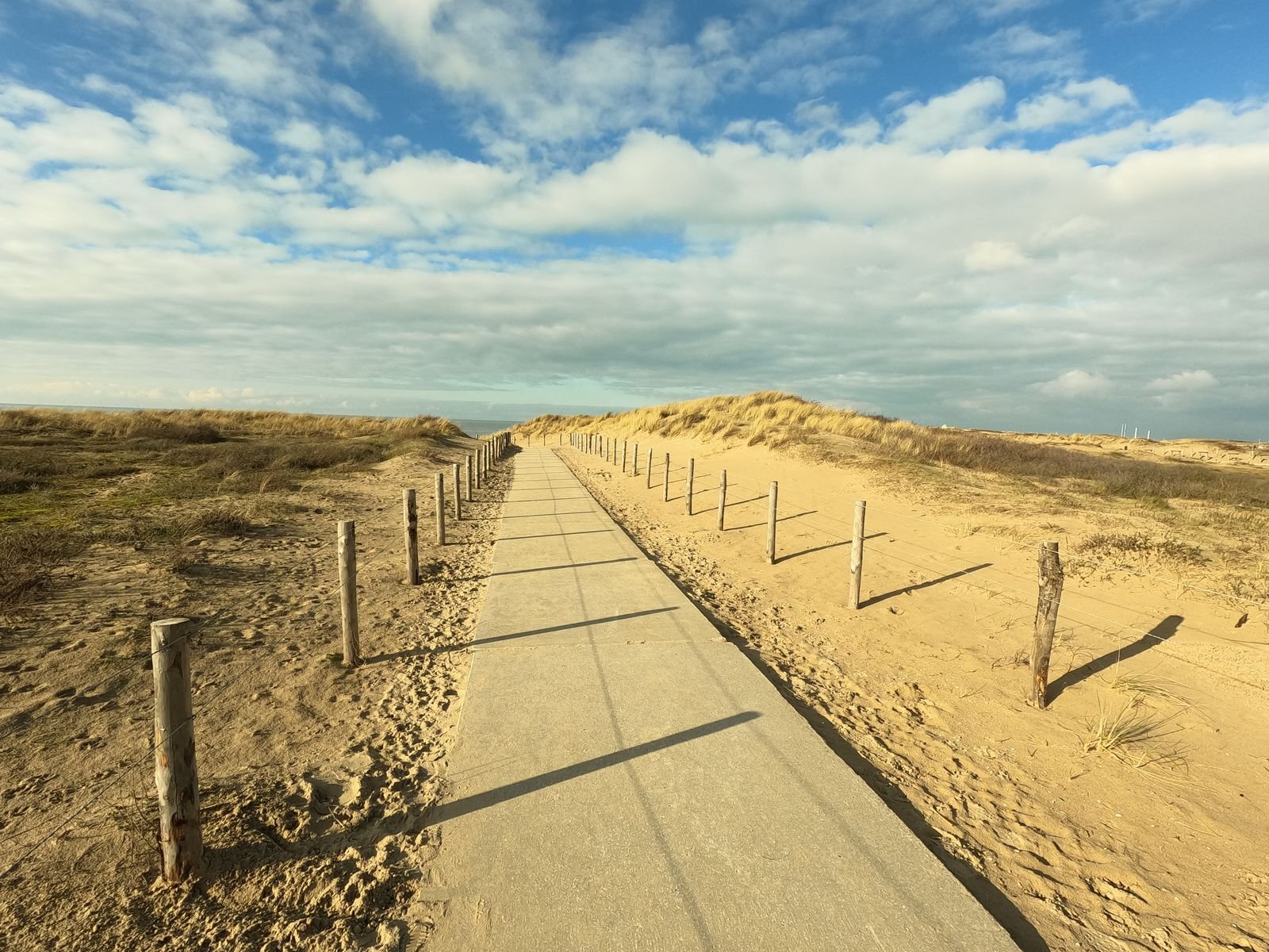 Fietspad door de duinen aan de Nederlandse kust, kiezen tussen Roompot of Landal